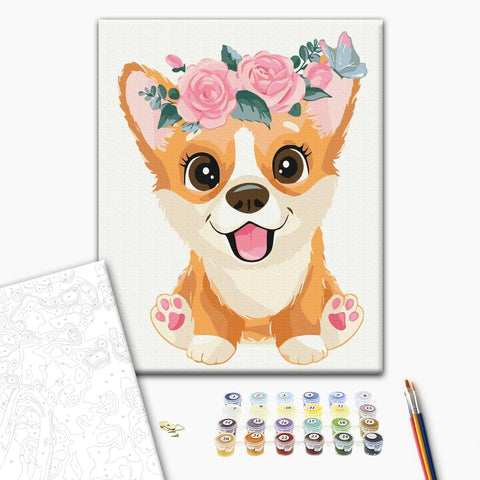 Malování podle čísel Corgi ve věnci (BS7097)