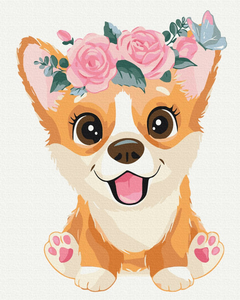 Malování podle čísel Corgi ve věnci (BS7097)