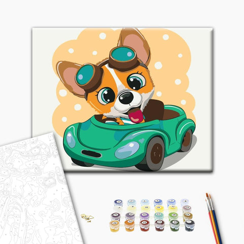 Malování podle čísel Corgi za volantem (KBS0073)